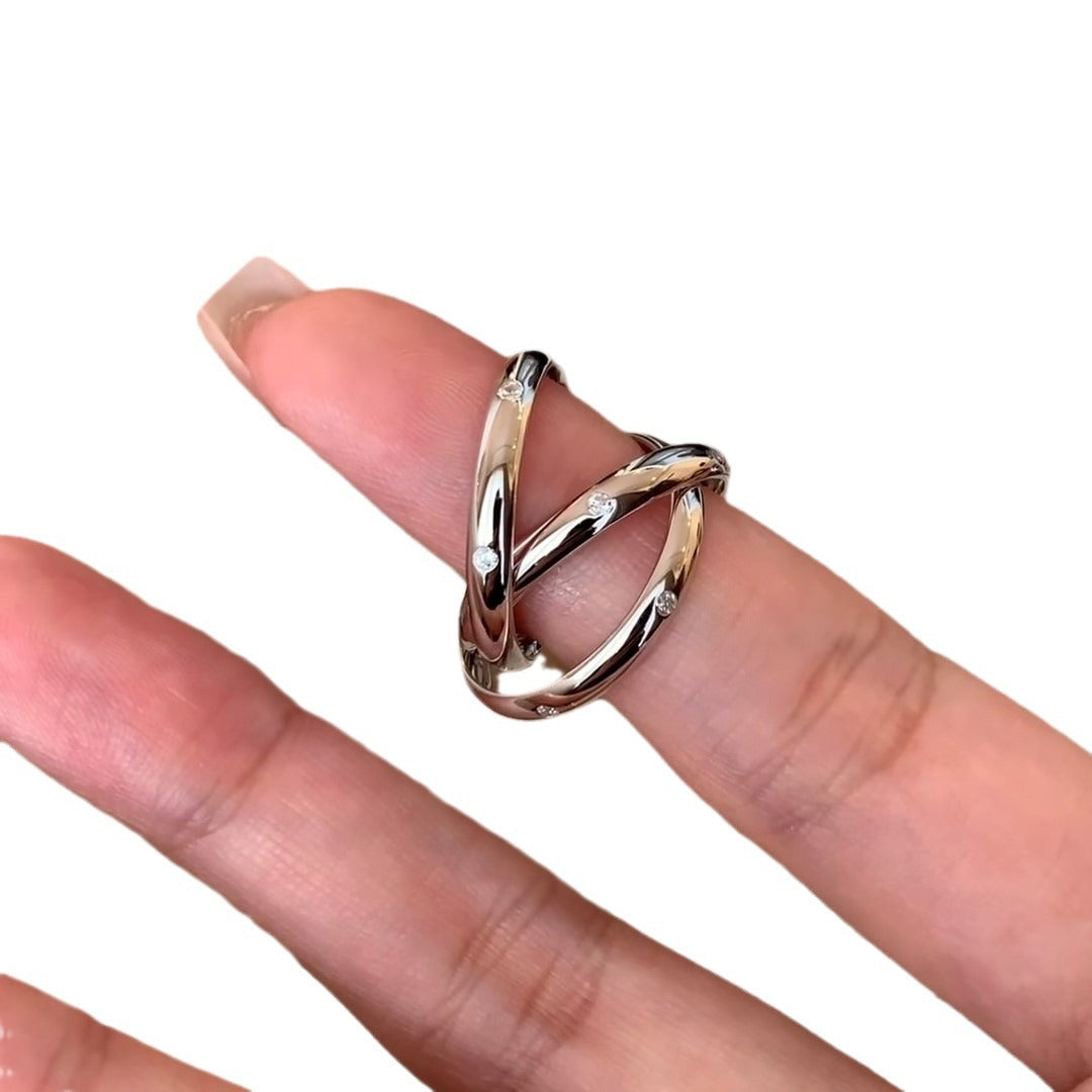 Criss Cross Wrapped Rhinestone Ring — silver ring, view 3