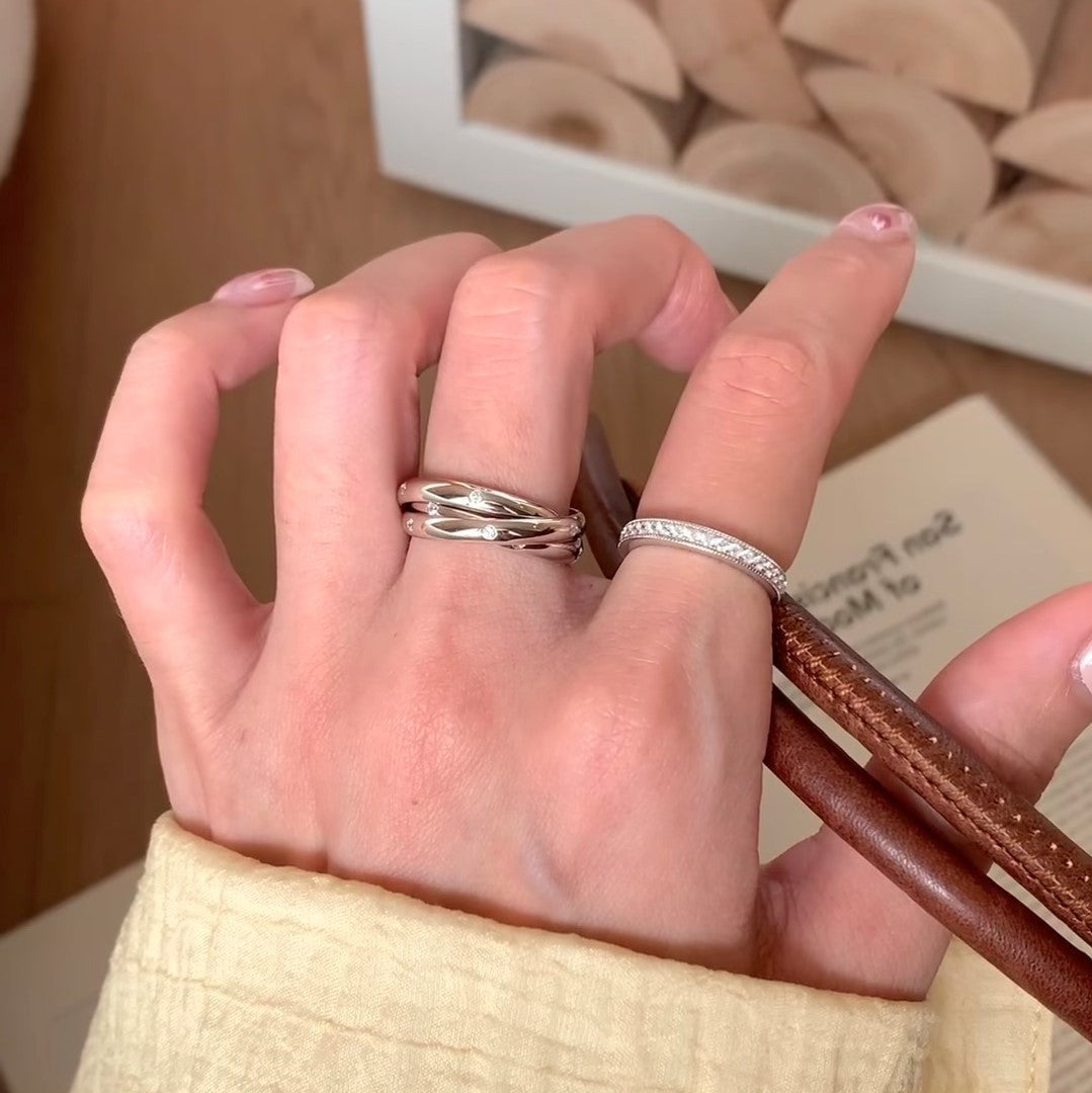 Criss Cross Wrapped Rhinestone Ring — silver ring, view 4