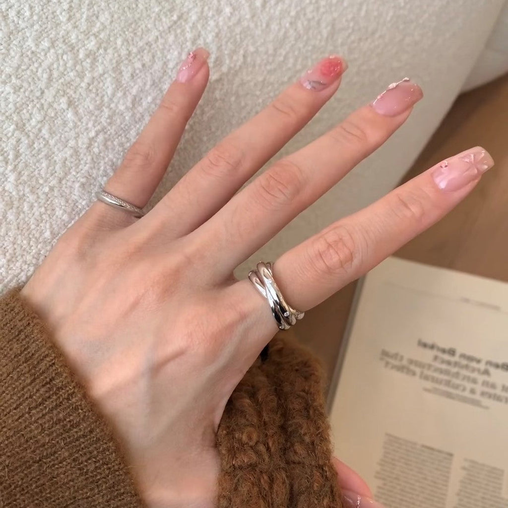 Criss Cross Wrapped Rhinestone Ring — silver ring, view 5