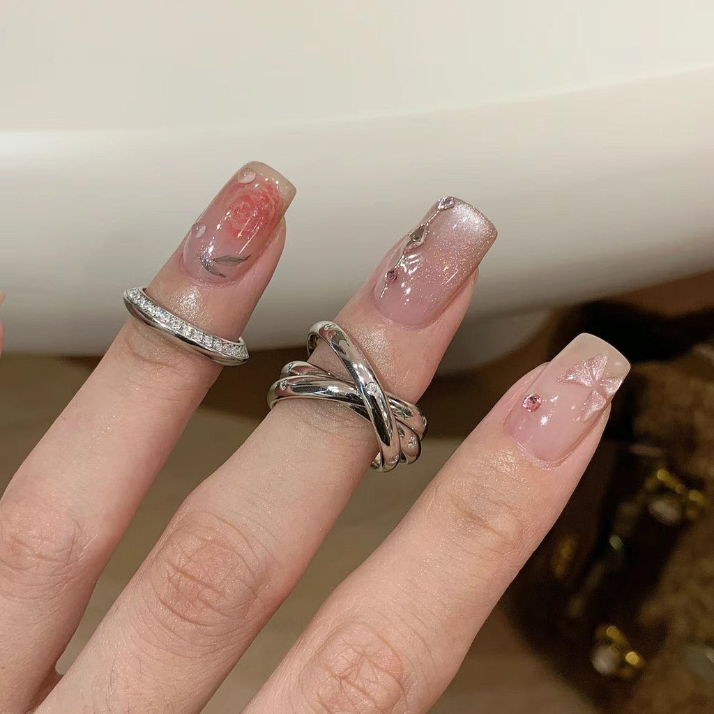 Criss Cross Wrapped Rhinestone Ring — silver ring, view 6
