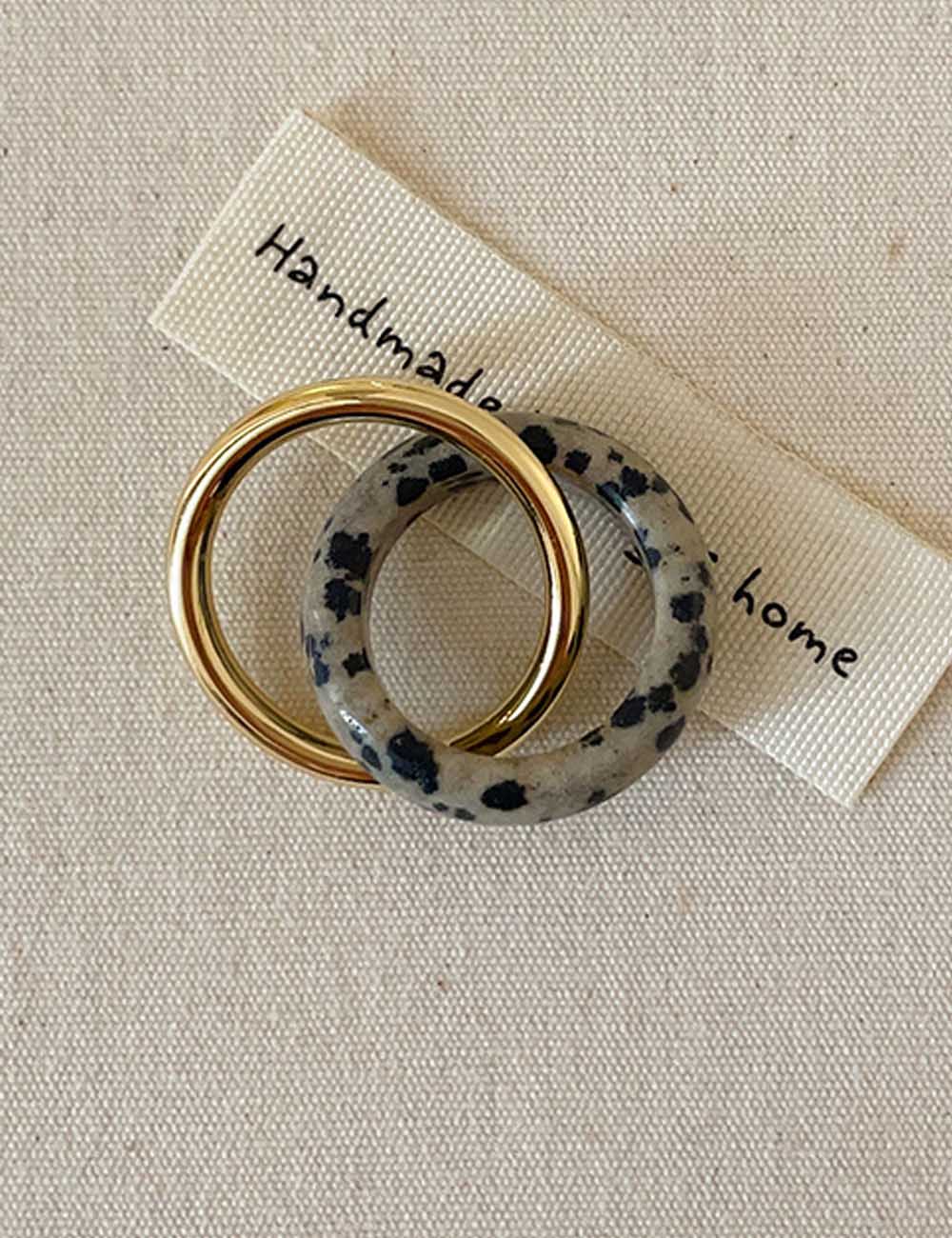 Interlocking Dalmatian Jasper Ring — gold ring