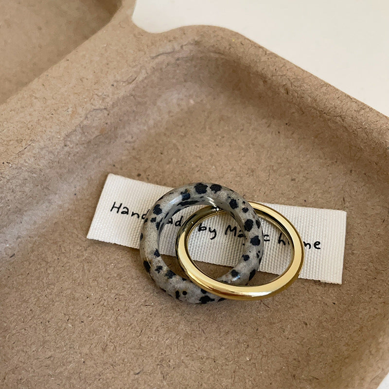 Interlocking Dalmatian Jasper Ring — gold ring, view 3
