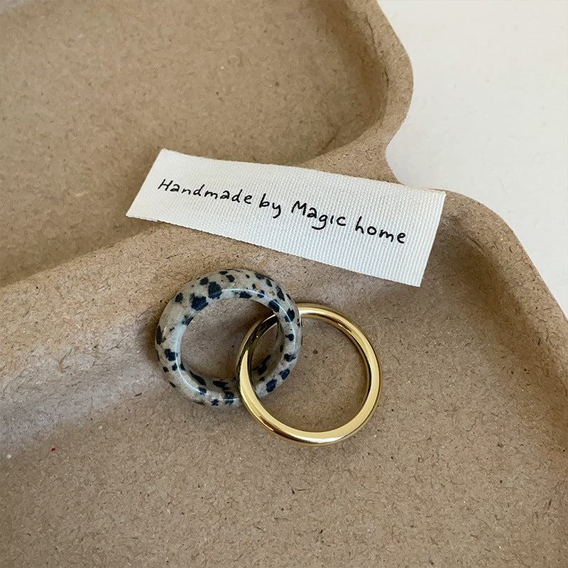 Interlocking Dalmatian Jasper Ring — gold ring, view 4
