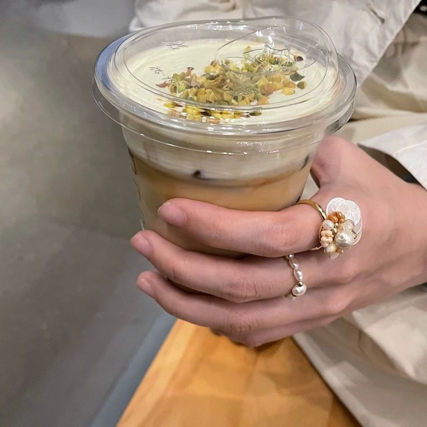 Shell Pearl Flower Ring — beige ring, view 4