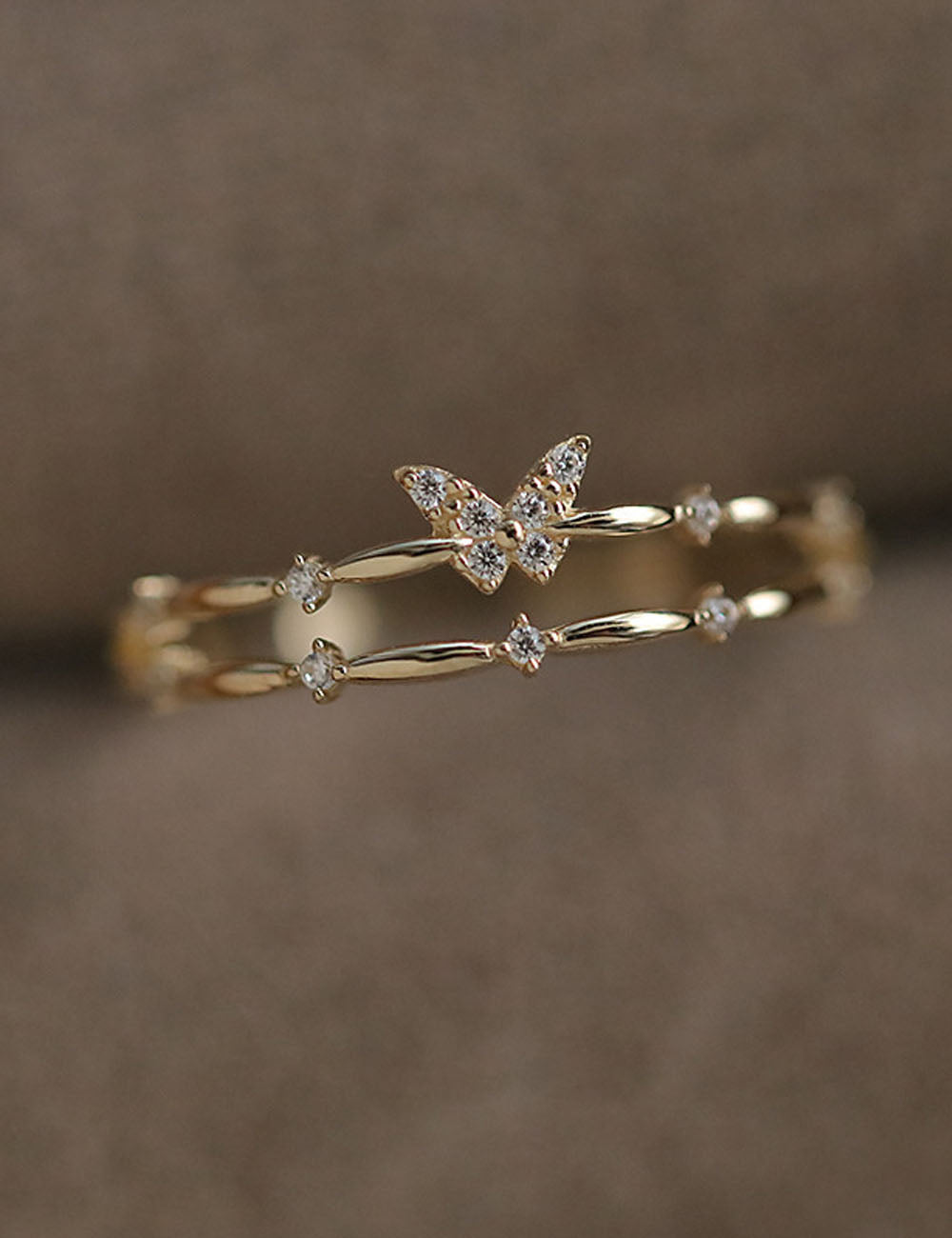 Rhinestone Butterfly Layered Open Ring — gold ring