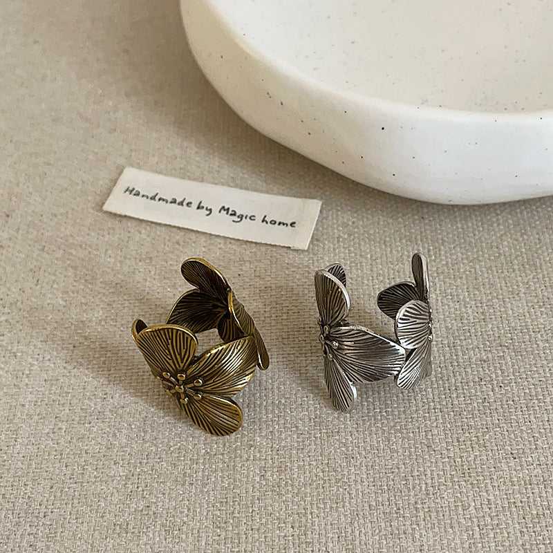 Distressed Floral Petal Band Ring — ring, view 2