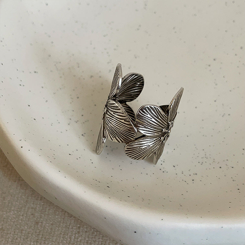 Distressed Floral Petal Band Ring — ring, view 6