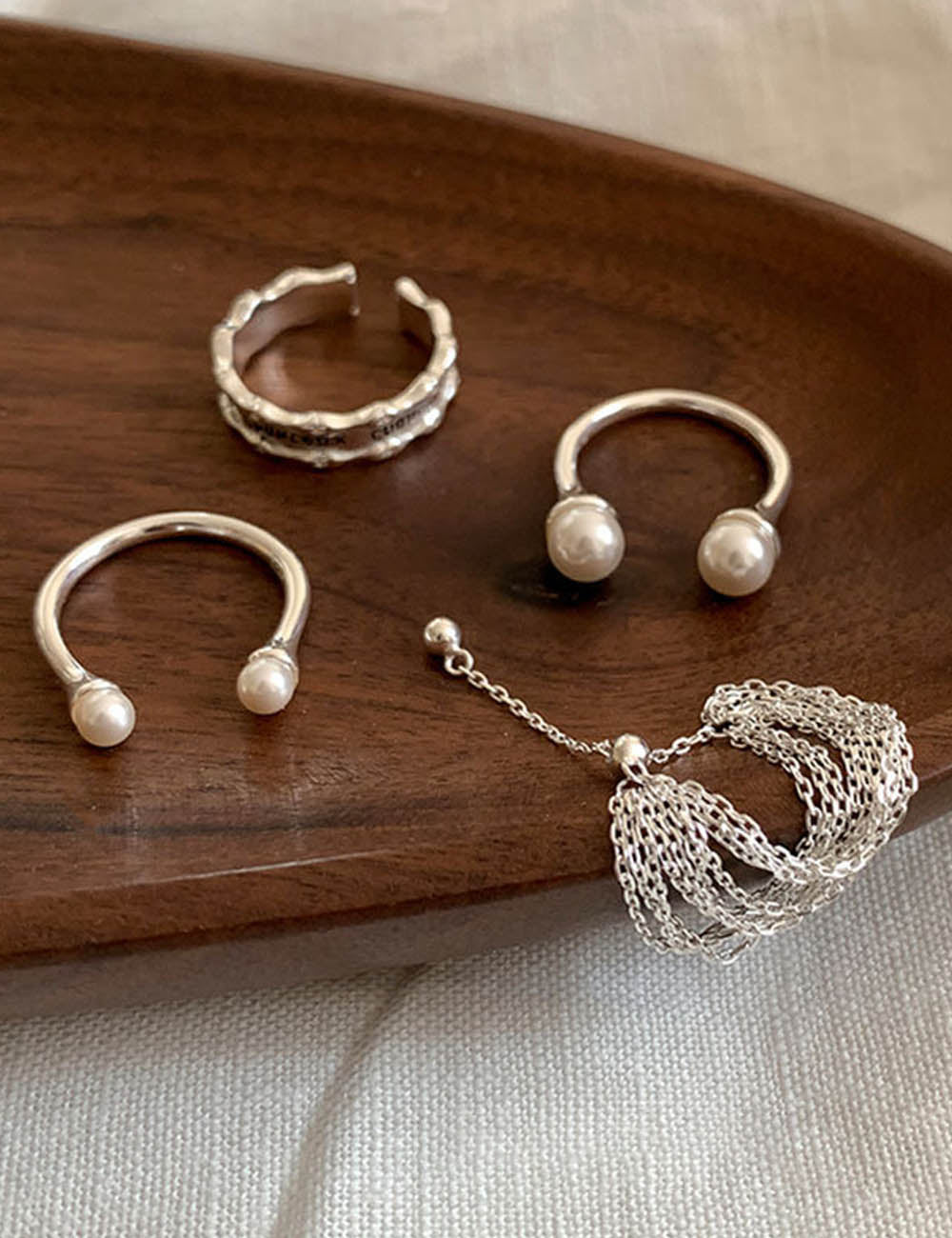 Pearl Chain Statement Ring — silver ring