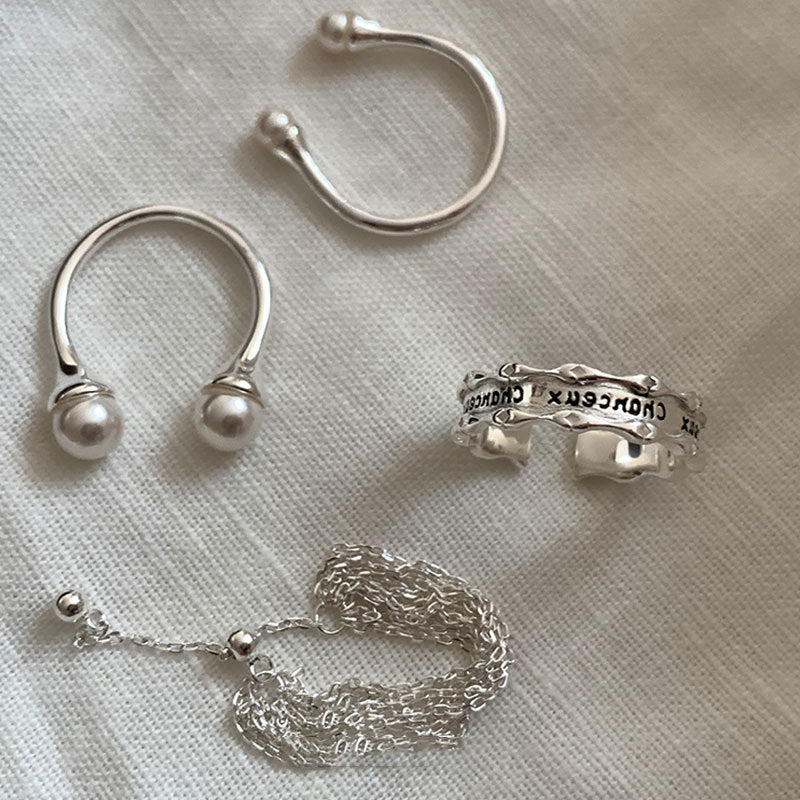 Pearl Chain Statement Ring — silver ring, view 2