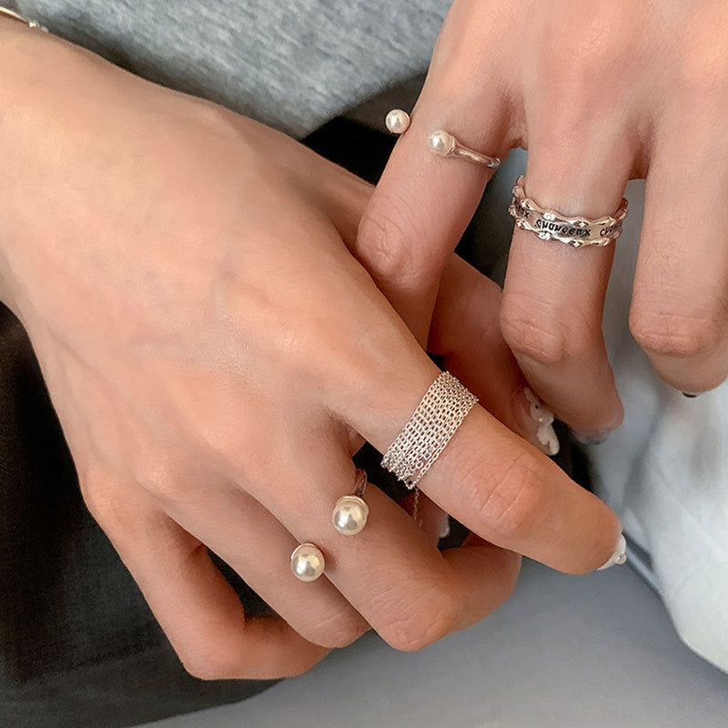 Pearl Chain Statement Ring — silver ring, view 3