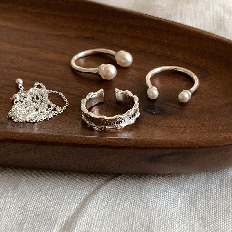 Pearl Chain Statement Ring — silver ring, view 5