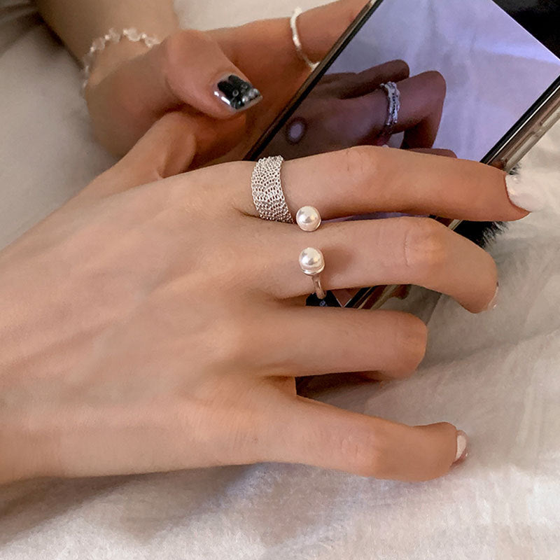 Pearl Chain Statement Ring — silver ring, view 7