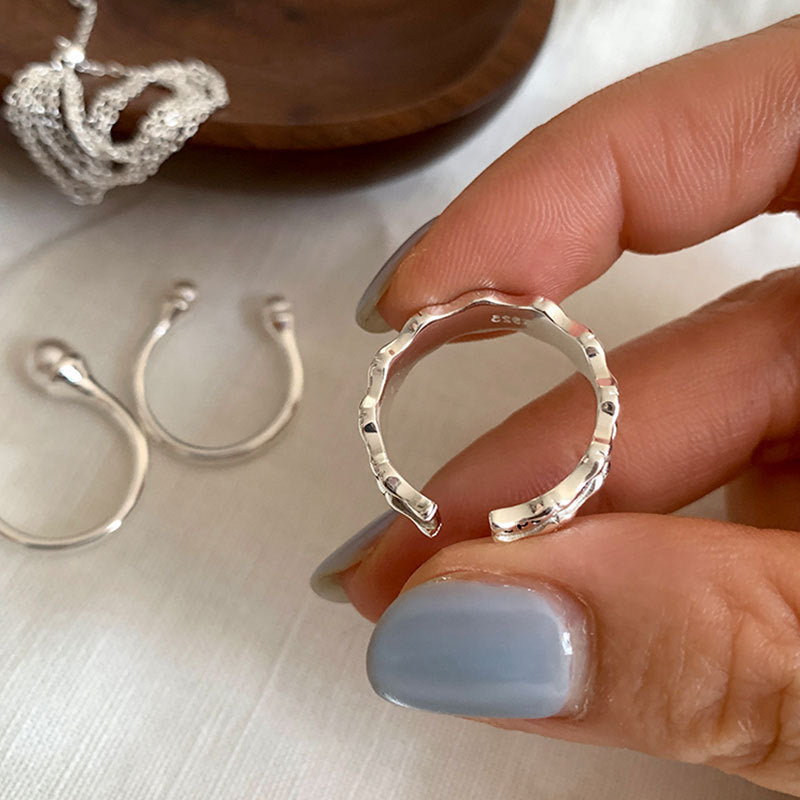 Pearl Chain Statement Ring — silver ring, view 8