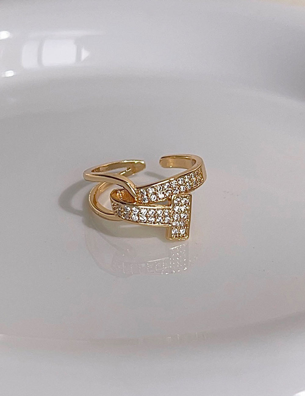 Criss-Cross Cubic Zirconia Ring — gold ring