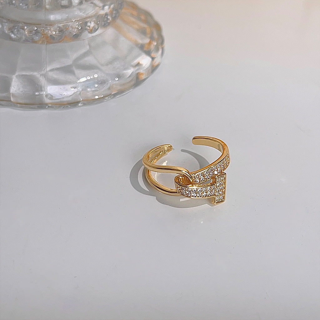 Criss-Cross Cubic Zirconia Ring — gold ring, view 4
