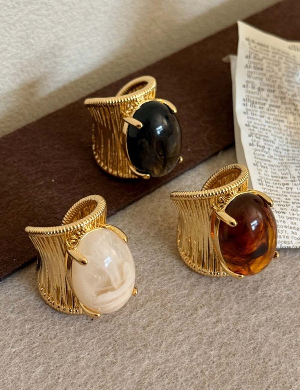 Ribbed Band Natural Stone Ring — ring