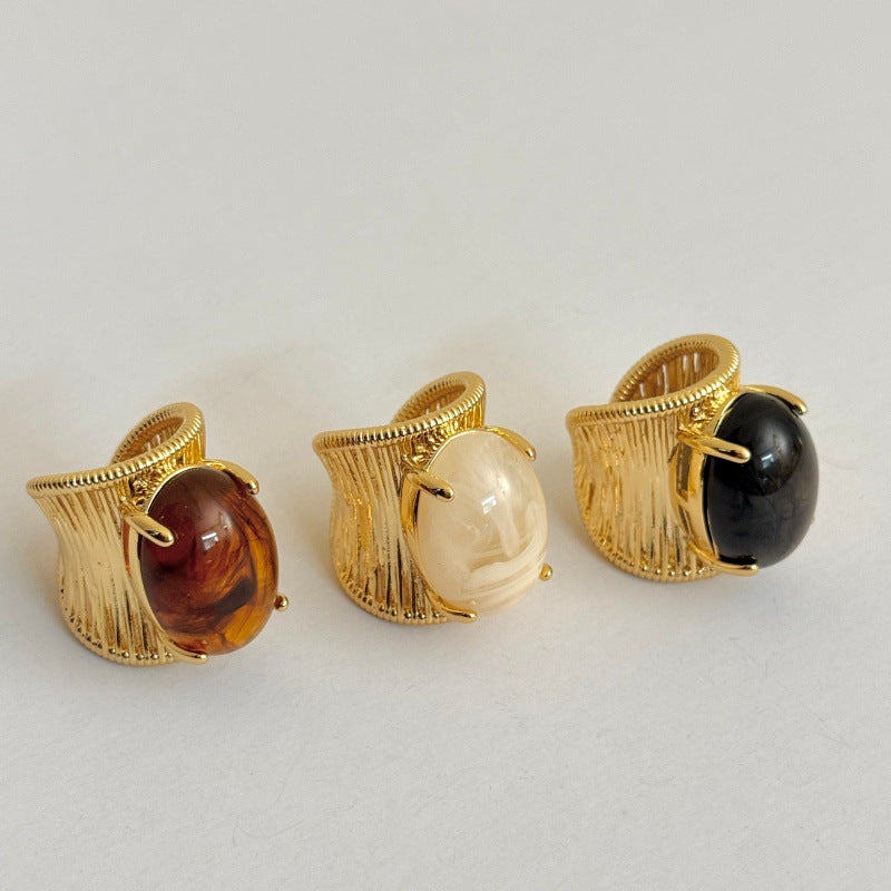 Ribbed Band Natural Stone Ring — ring, view 2