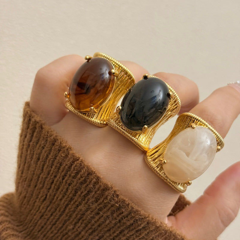 Ribbed Band Natural Stone Ring — ring, view 3