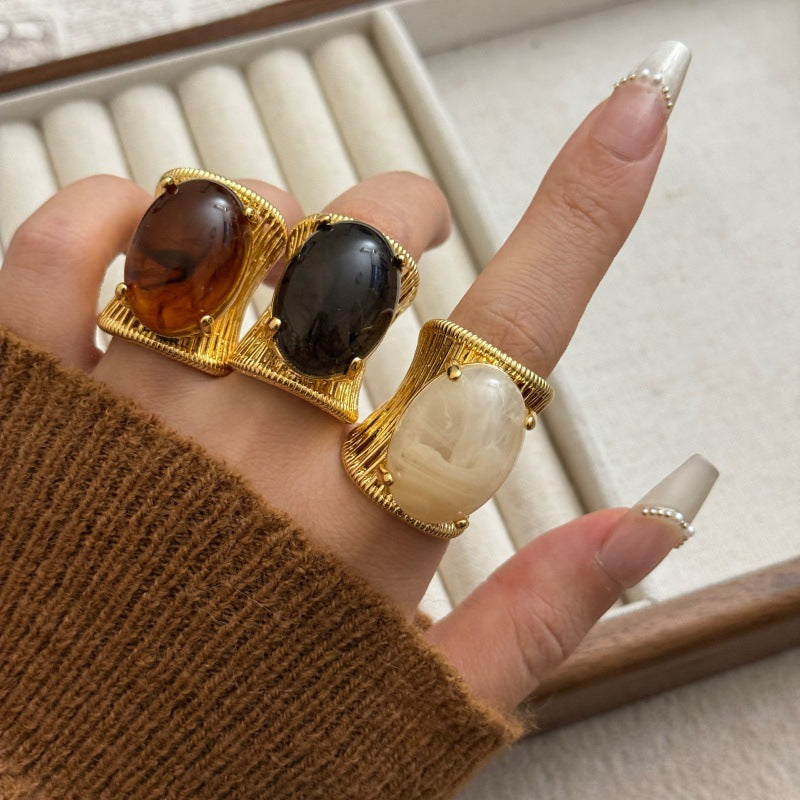 Ribbed Band Natural Stone Ring — ring, view 5