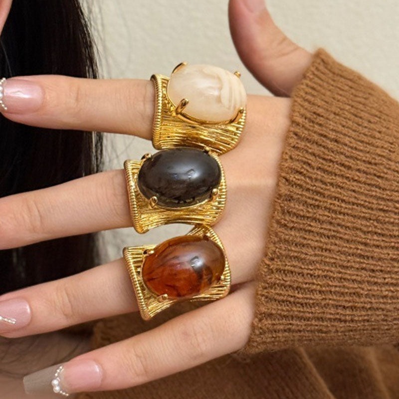 Ribbed Band Natural Stone Ring — ring, view 6