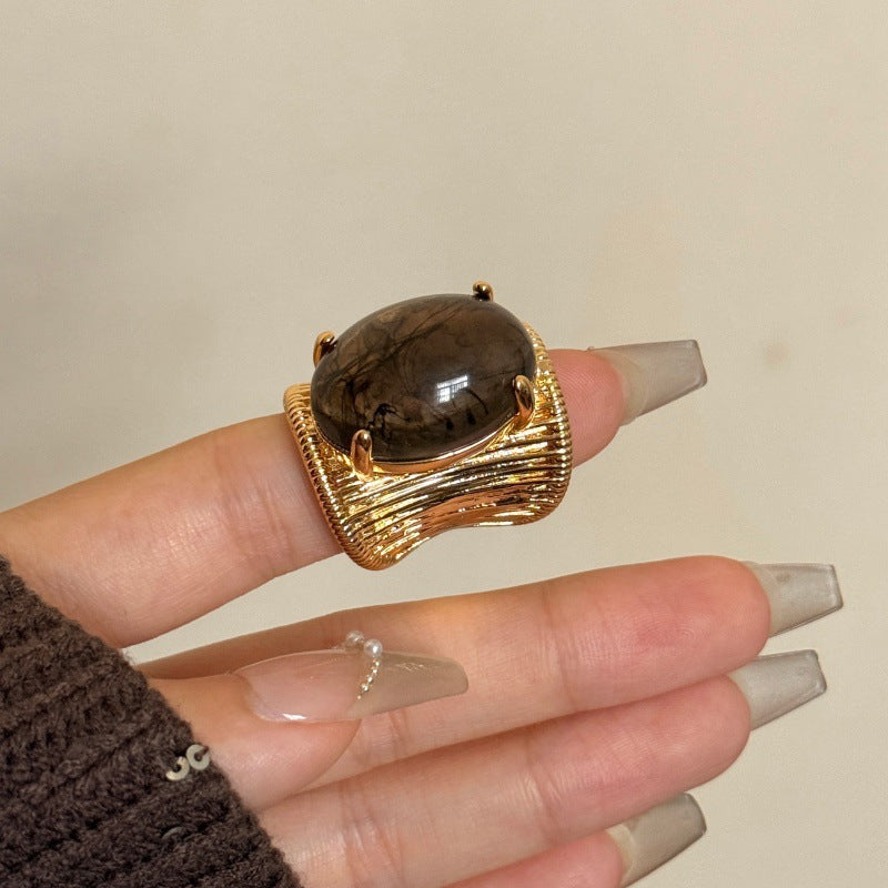 Ribbed Band Natural Stone Ring — ring, view 7