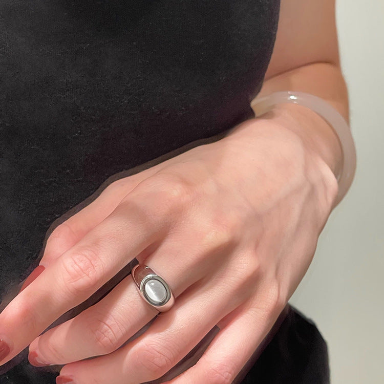 Cat Eye Stone Chunky Ring — silver ring, view 2