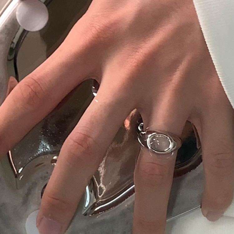 Cat Eye Stone Chunky Ring — silver ring, view 3