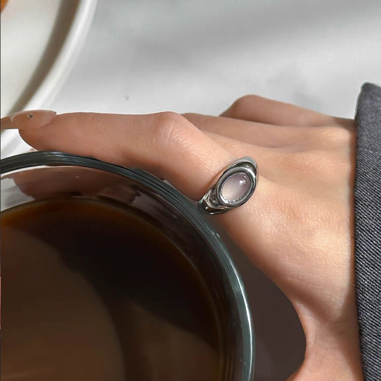 Cat Eye Stone Chunky Ring — silver ring, view 4