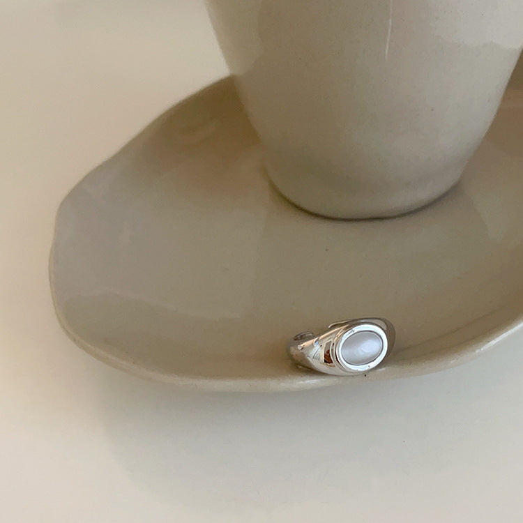 Cat Eye Stone Chunky Ring — silver ring, view 5