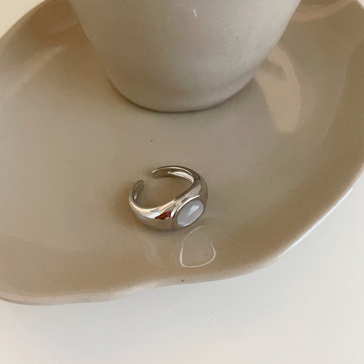 Cat Eye Stone Chunky Ring — silver ring, view 6