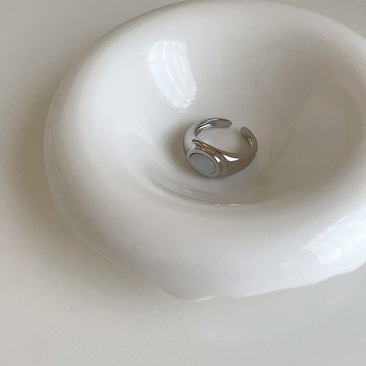 Cat Eye Stone Chunky Ring — silver ring, view 7