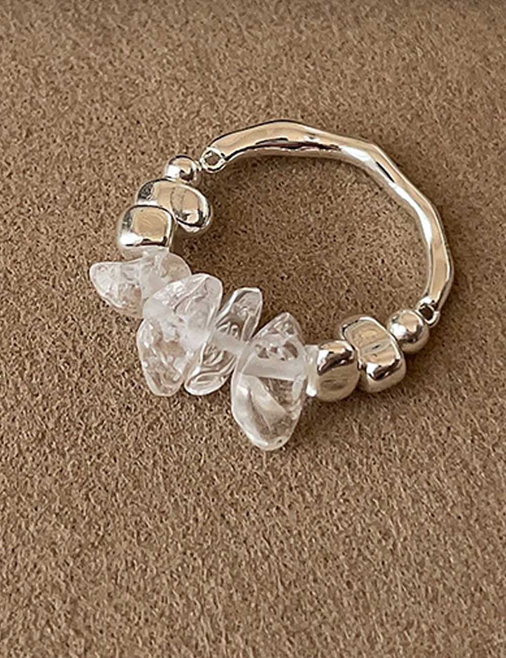 Irregular Crystal Beaded Band Ring — silver ring