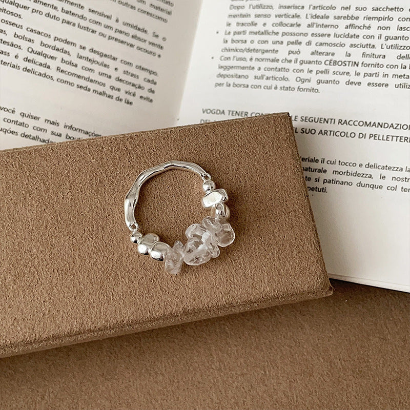 Irregular Crystal Beaded Band Ring — silver ring, view 4