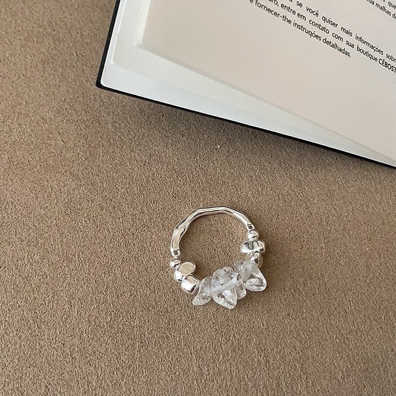 Irregular Crystal Beaded Band Ring — silver ring, view 5