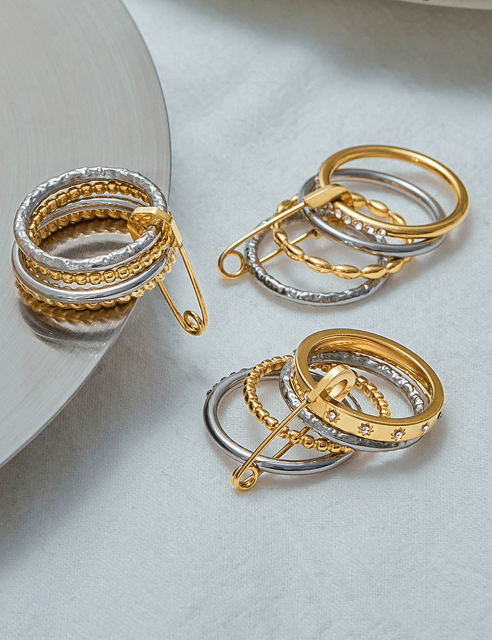 Layered Rhinestone Stack Ring — gold ring