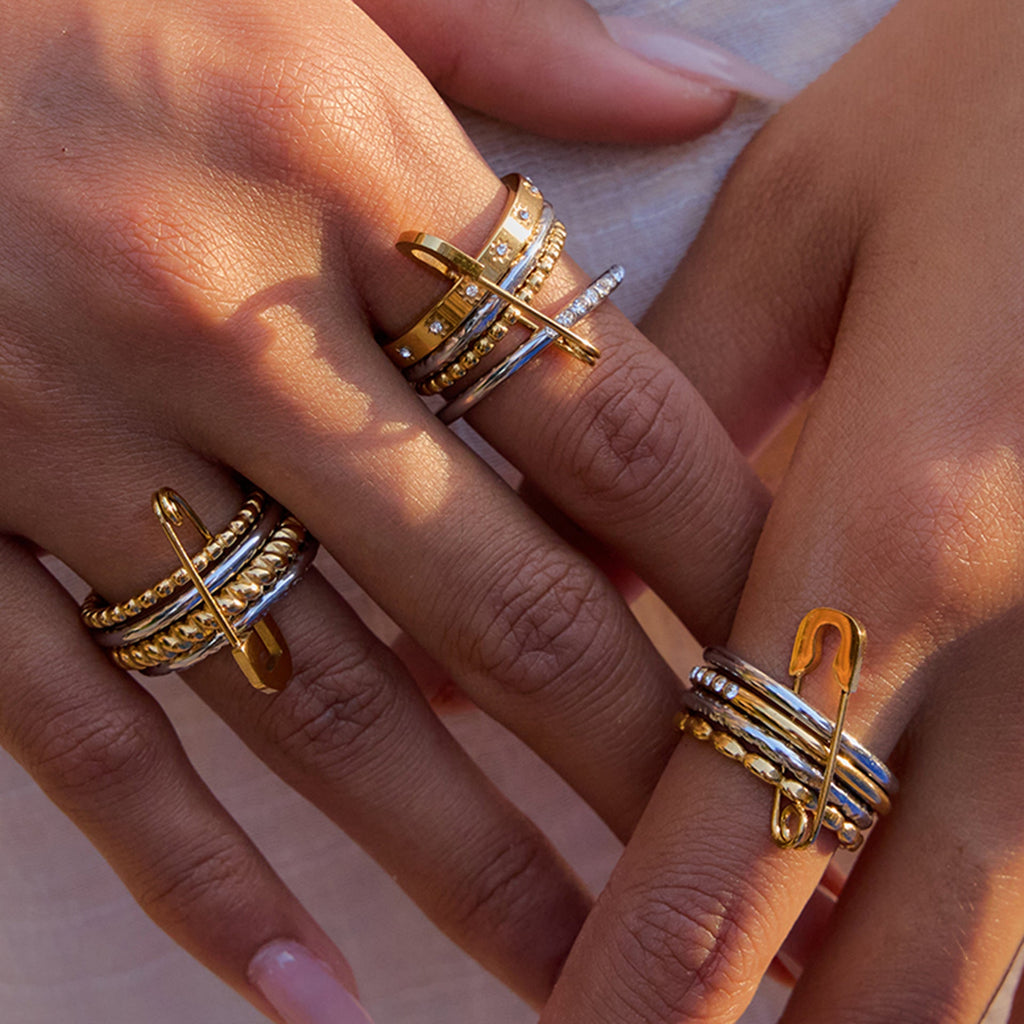 Layered Rhinestone Stack Ring — gold ring, view 2