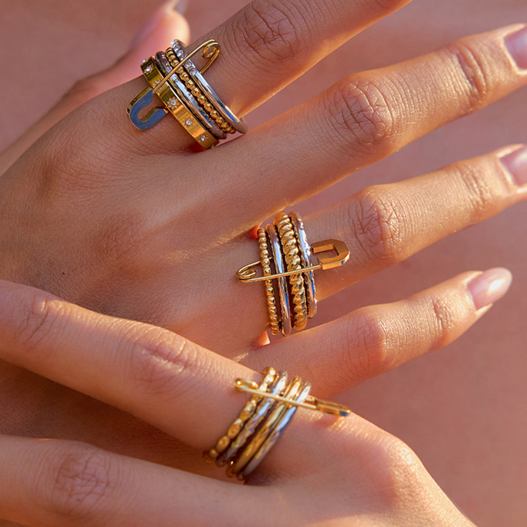 Layered Rhinestone Stack Ring — gold ring, view 3