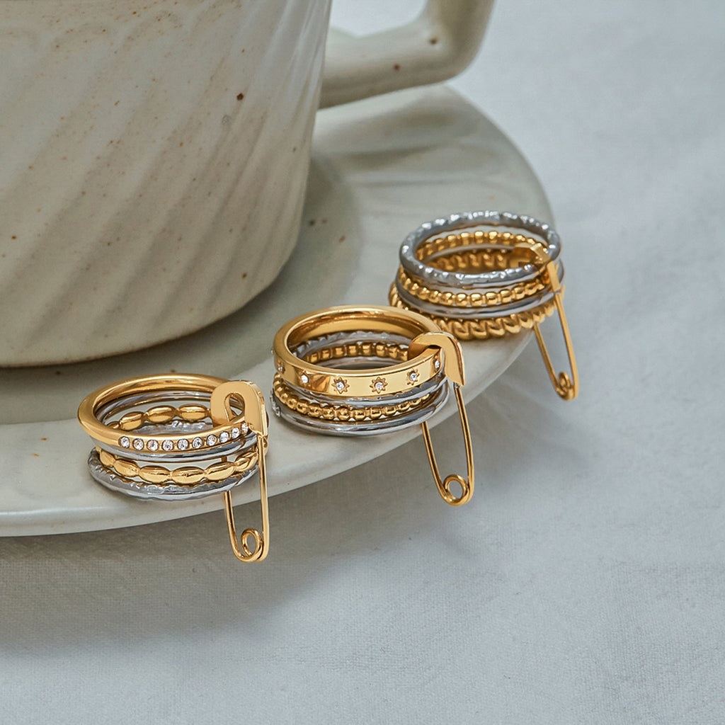 Layered Rhinestone Stack Ring — gold ring, view 6