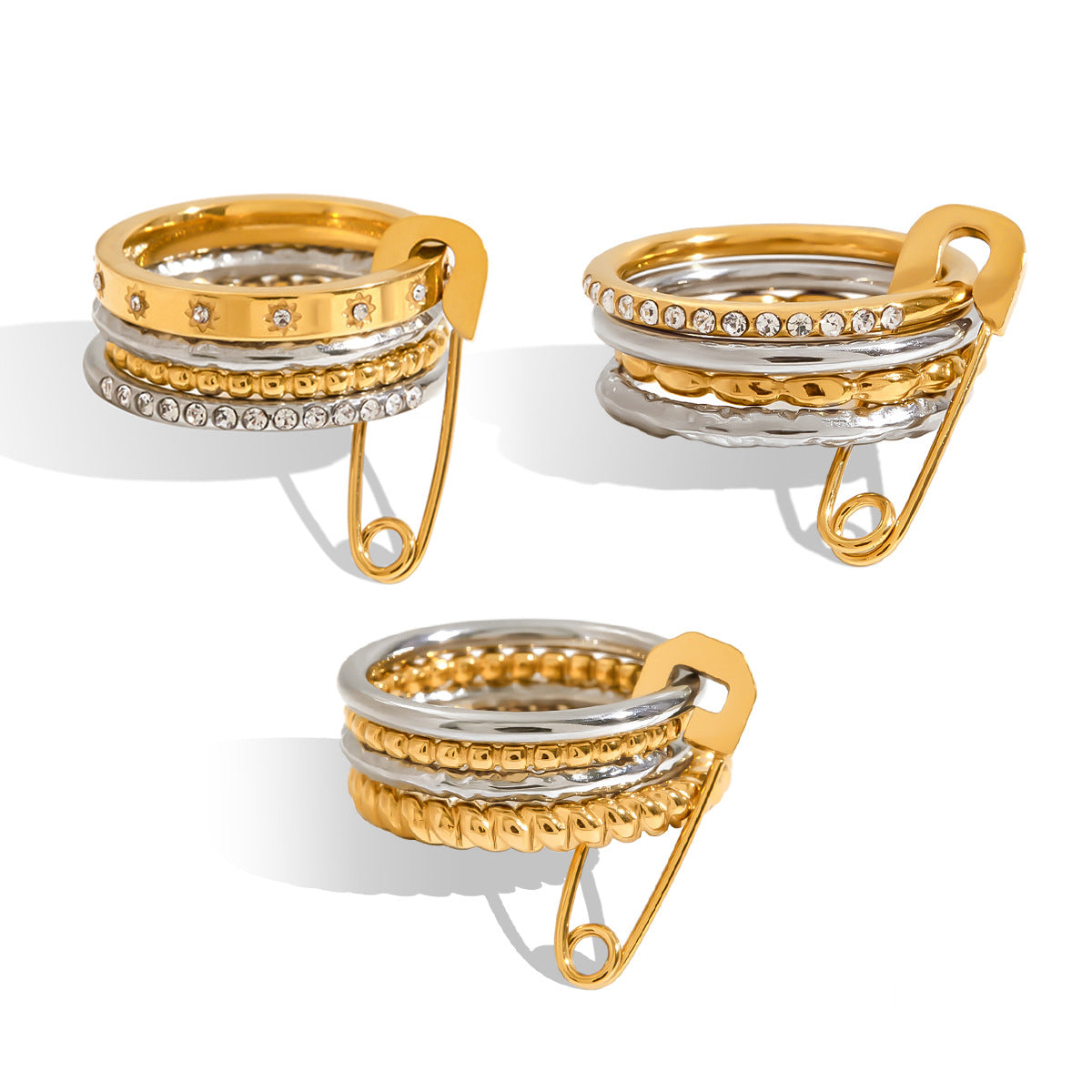 Layered Rhinestone Stack Ring — gold ring, view 7