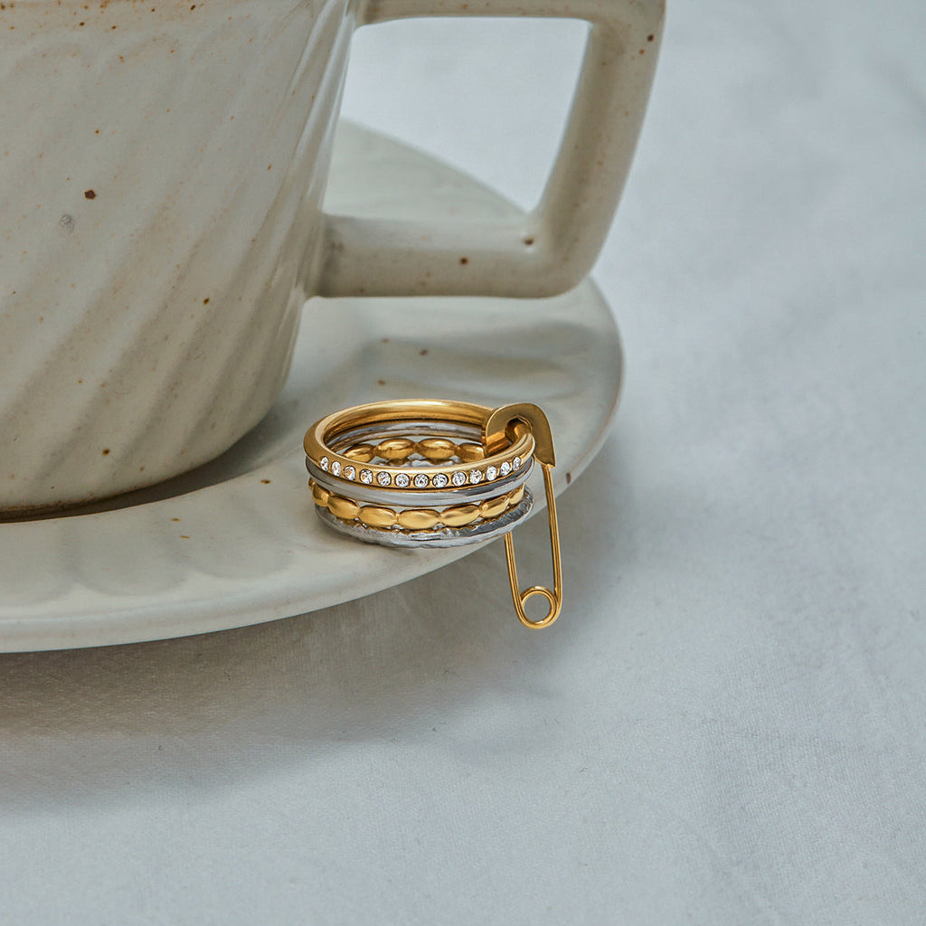 Layered Rhinestone Stack Ring — gold ring, view 8