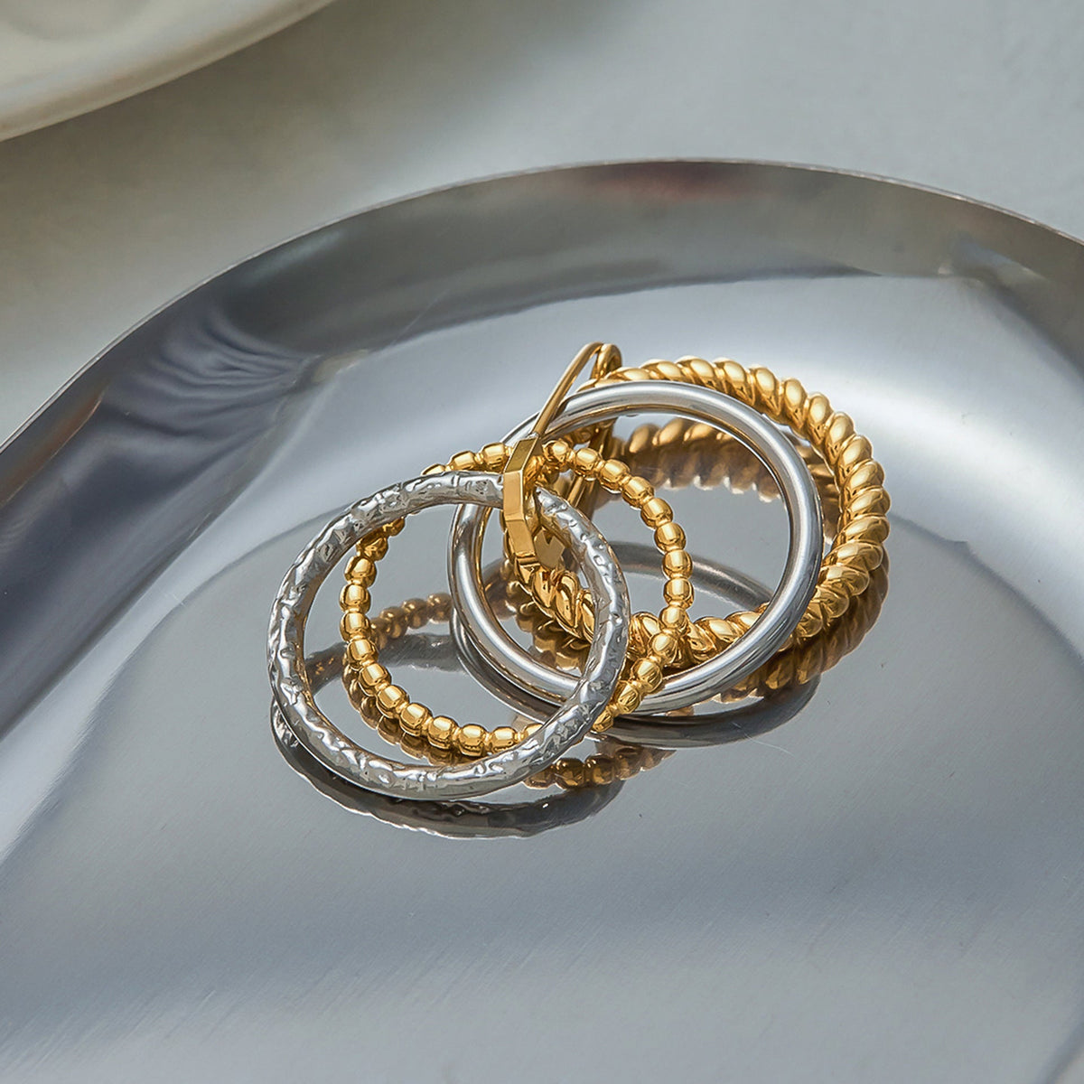 Layered Rhinestone Stack Ring — gold ring, view 10
