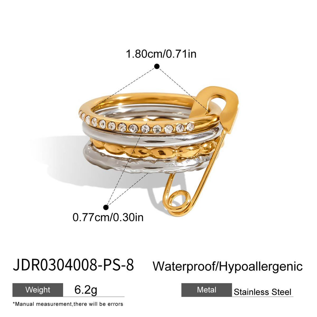 Layered Rhinestone Stack Ring — gold ring, view 12