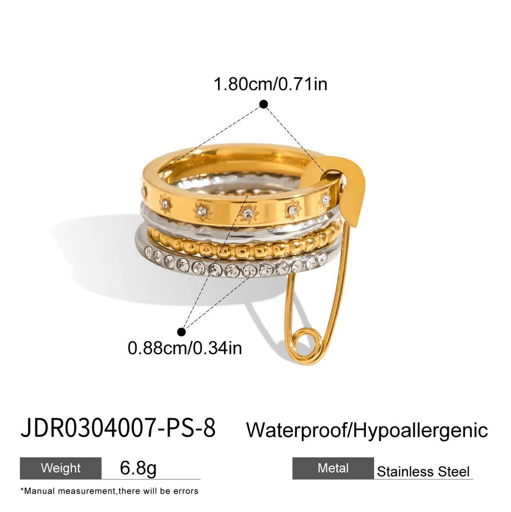 Layered Rhinestone Stack Ring — gold ring, view 13