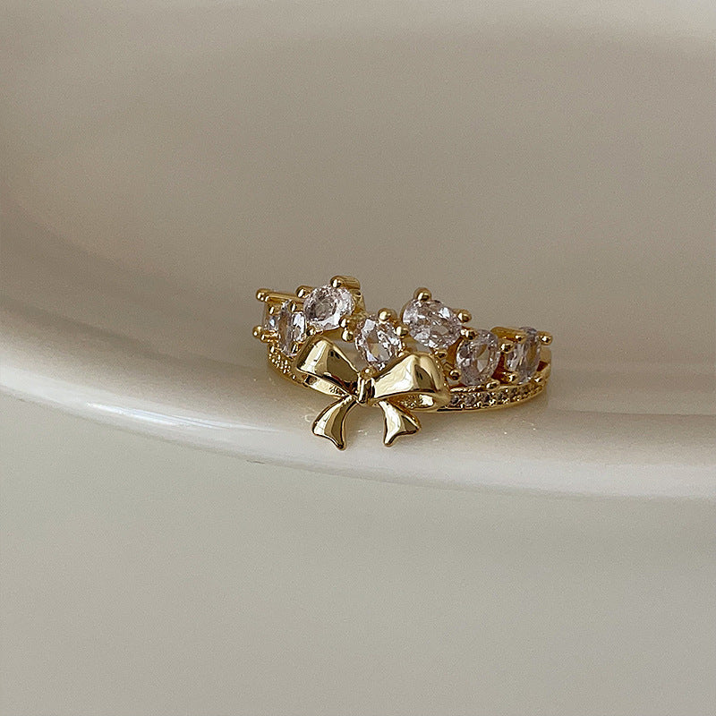 Bow Knot Cubic Zirconia Ring — gold ring, view 2