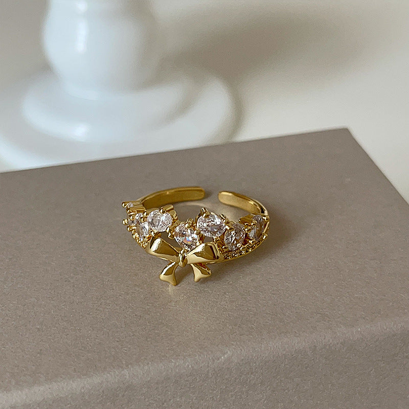 Bow Knot Cubic Zirconia Ring — gold ring, view 3