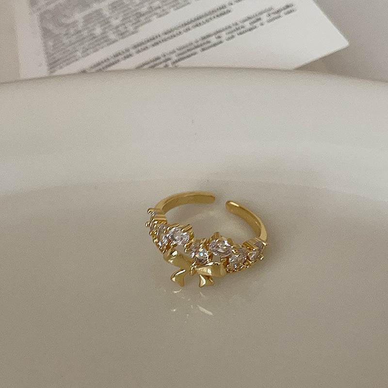 Bow Knot Cubic Zirconia Ring — gold ring, view 4
