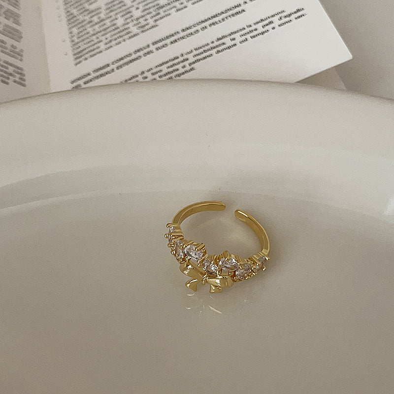 Bow Knot Cubic Zirconia Ring — gold ring, view 7