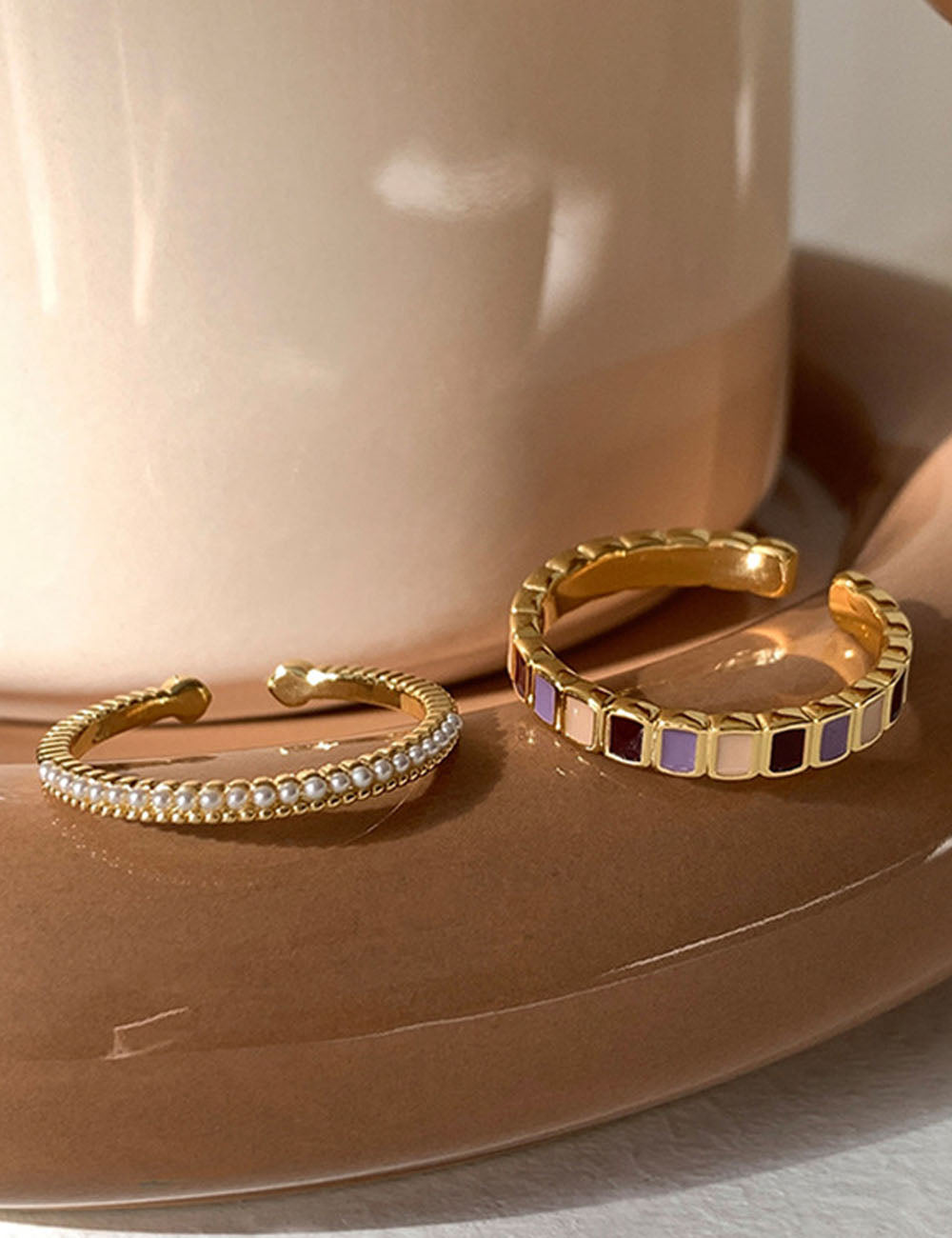 Enamel Pearl Accent Open Ring — ring