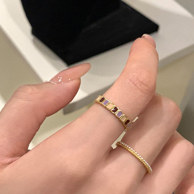 Enamel Pearl Accent Open Ring — ring, view 2