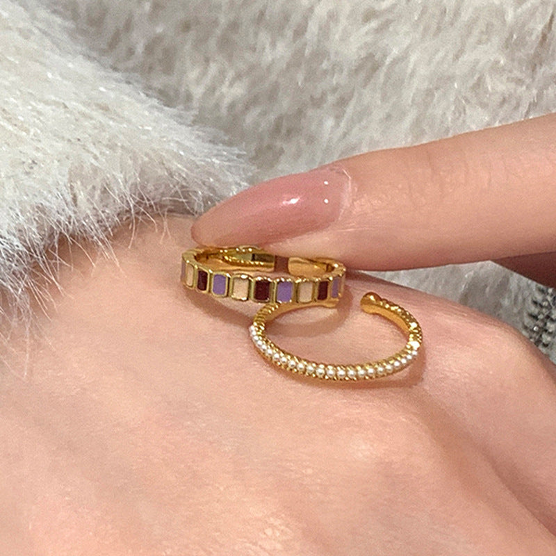 Enamel Pearl Accent Open Ring — ring, view 4